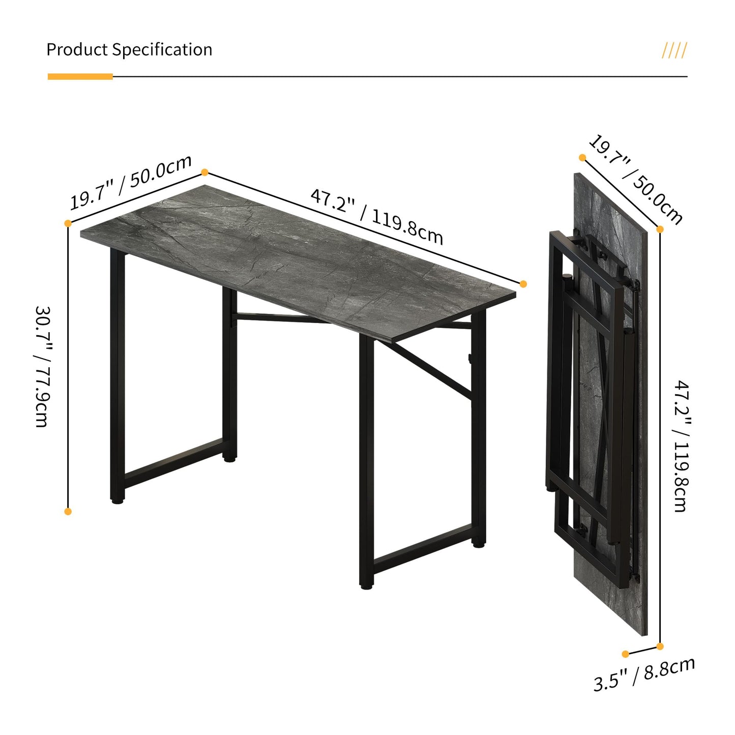 Lutown-Teen Folding Computer Desk 120 cm No Assembly Required, Grey