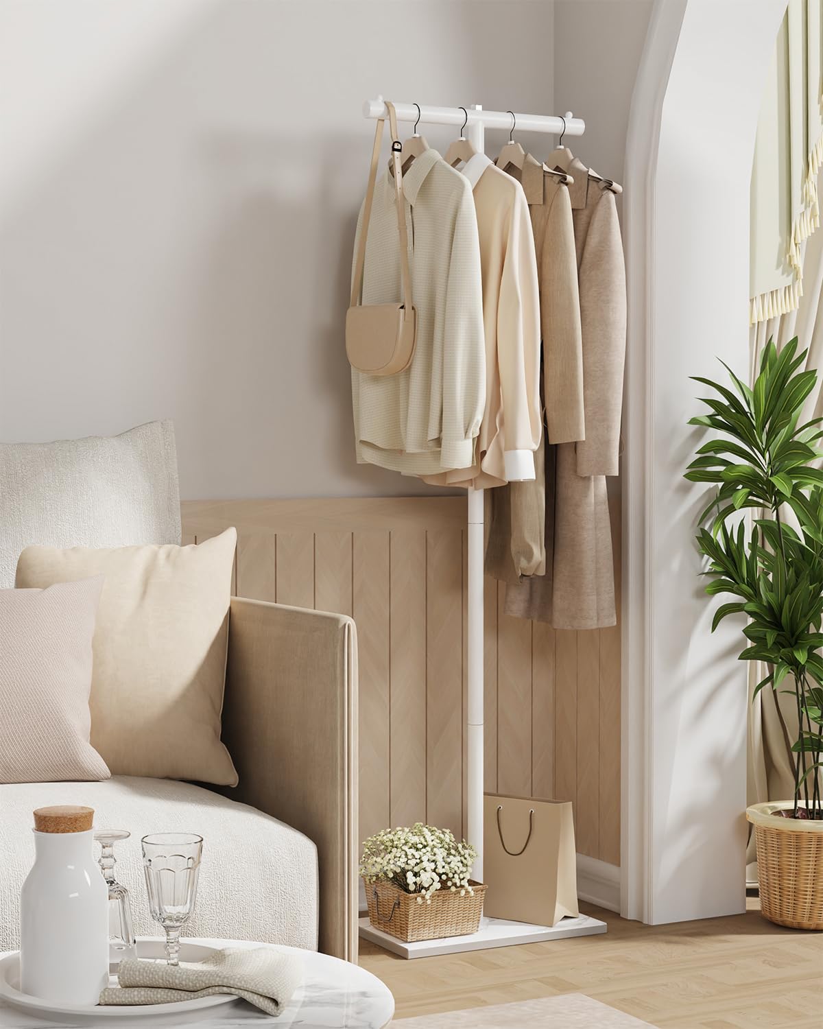GUOHNHE T-shaped Coat Rack Freestanding, Metal Hanger, White, 175 cm High