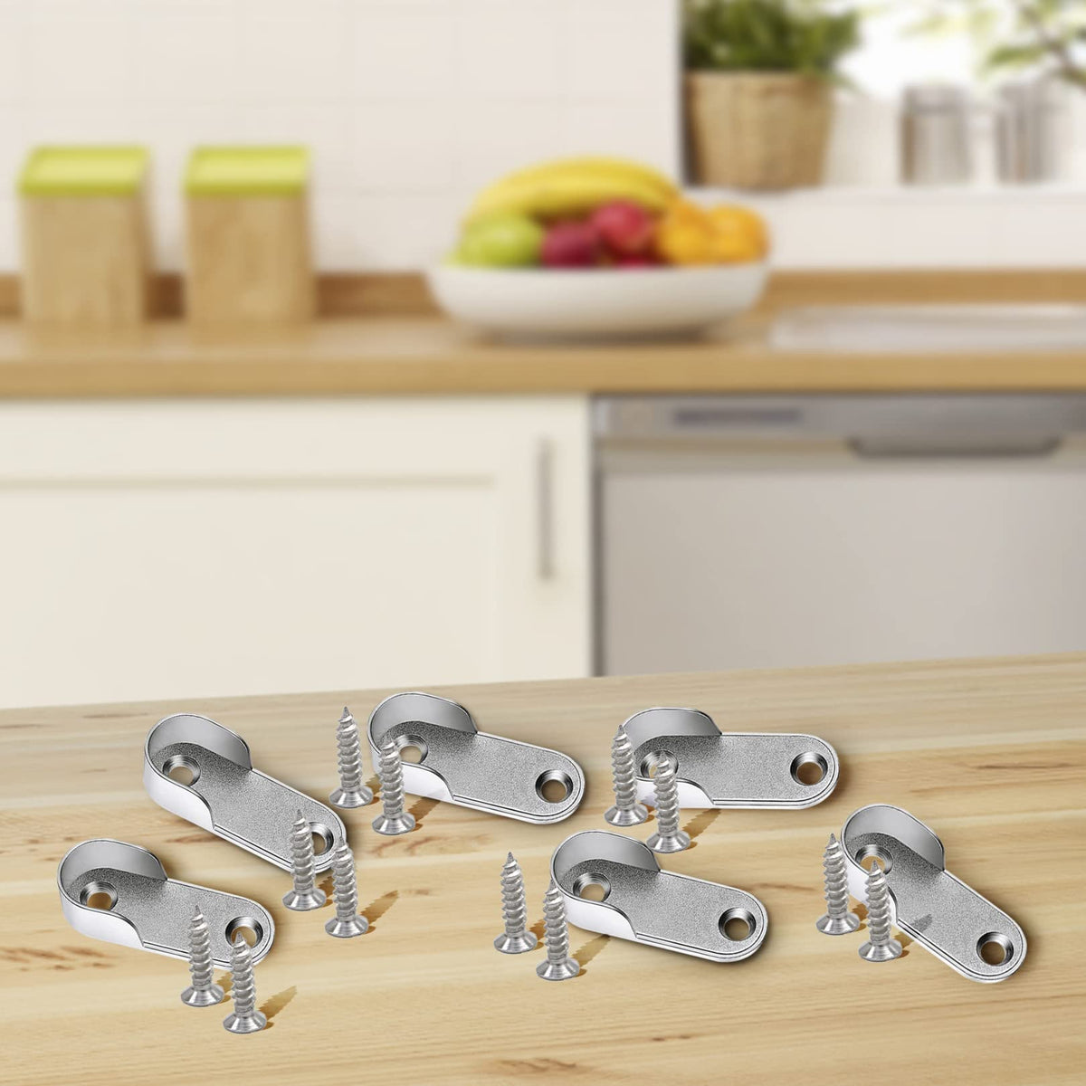 6-Piece Zinc Alloy Oval Wardrobe Hanging Rails Fittings - Easy Installation or Removal for Shower Curtain Closet Silver