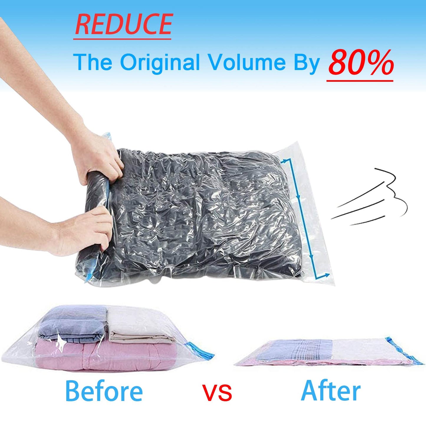 KEYRI 6 PCS Travel Roll Up Storage Bags - Vacuum Compression Bags for Suitcases, Bedding - No Pump Needed - 60 x 40 cm (6 Pieces)