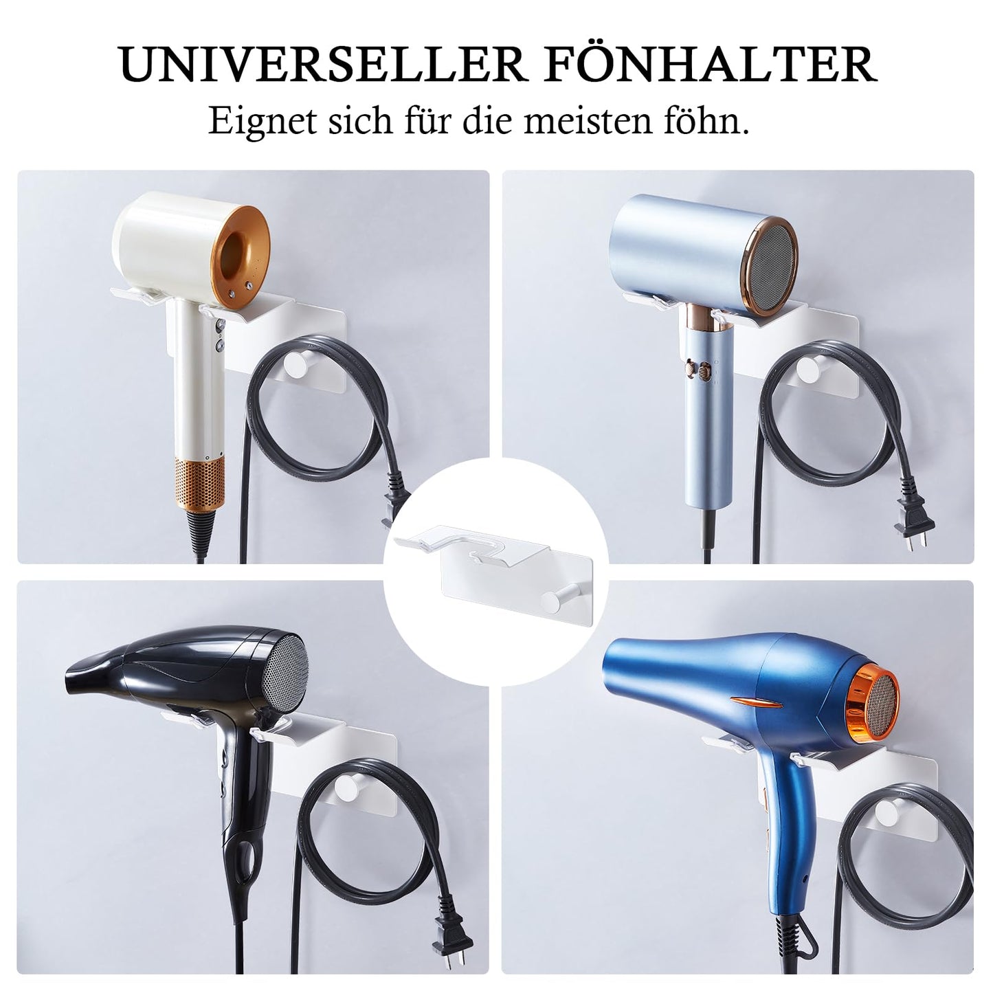 Hair Dryer Holder Wall Mount, Hairdryer Holder for Bathroom, Stainless Steel Blow Dryer Rack Adhesive Hairdryer Organizer Station with Cable Storage