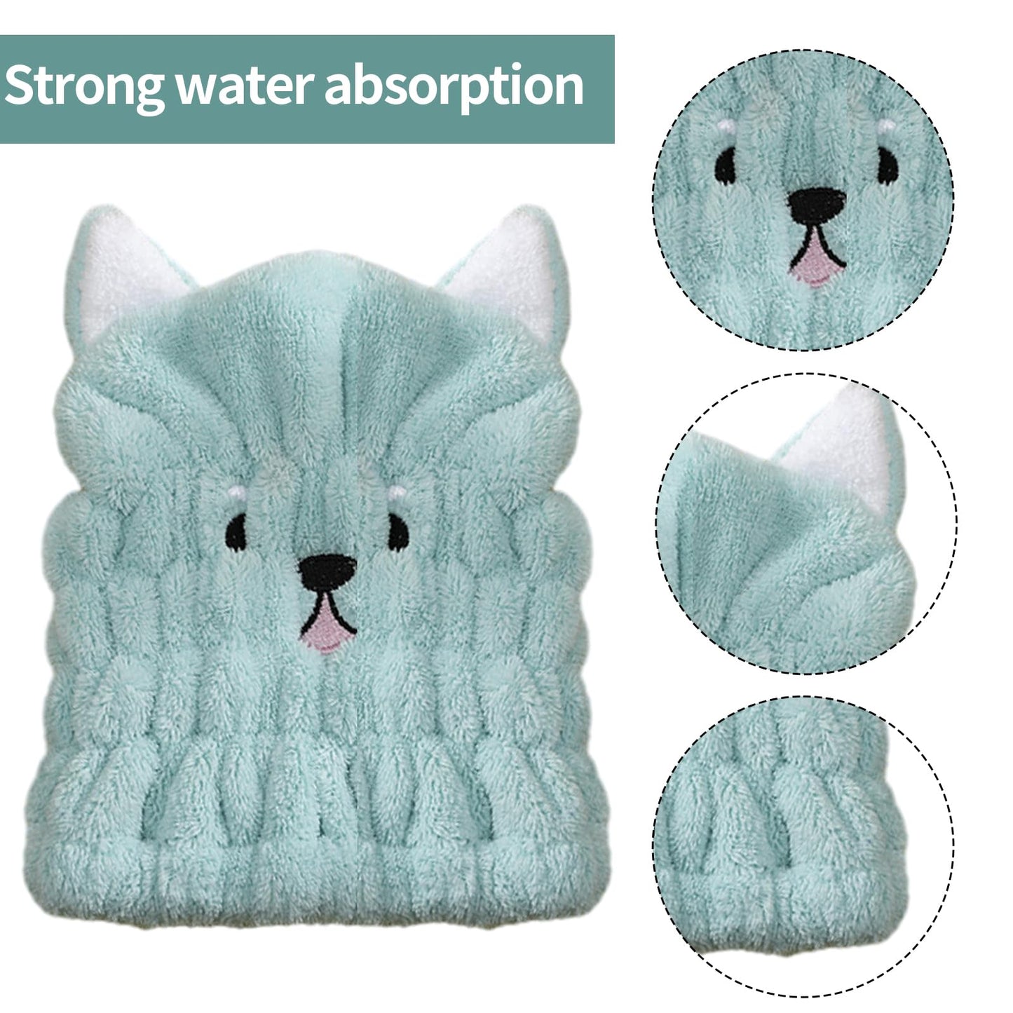 2Pcs Hair Drying Towels Microfibre Hair Towel Hat Super Absorbent Bath Cap with Cute Cat Rabbit Ear Dry Hair Cap Coral Fleece Hair Towel for Women