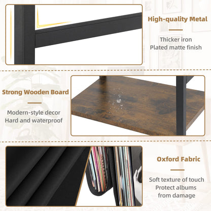 Bikoney Record Player Stand, End Table with 3-Tier Vinyl Record Storage, Record Player Table Up to 200 Albums, Turntable Stand for Vinyl Records,