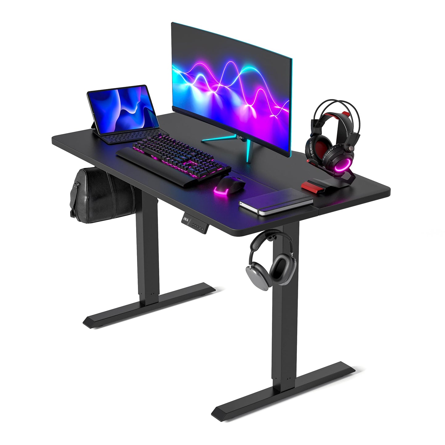 FEZIBO Electric Standing Desk 100 x 60 cm, Height Adjustable Sit Stand Desk with 3 Memory Presets, Home Office Computer Desk