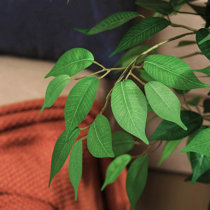 SOGUYI 150cm Artificial Ficus Tree with Natural Wood Trunk, Silk Fake Ficus Tree in Plastic Nursery Pot, Faux Plant for Office Home, Indoor Outdoor