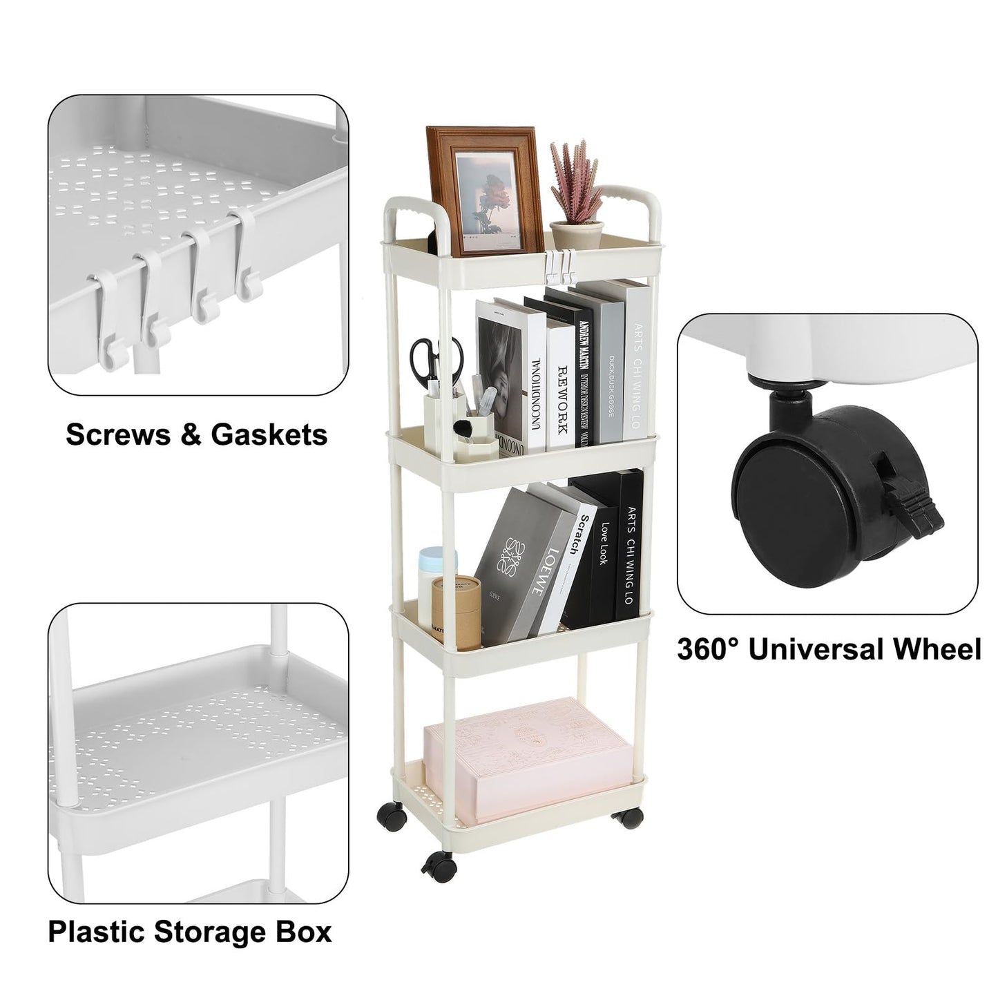 PATIKIL 5-Tier Rolling Utility Cart with Handle, Storage Shelves Organizer Cart Movable Storage Organizer with Wheels for Room Office Kitchen