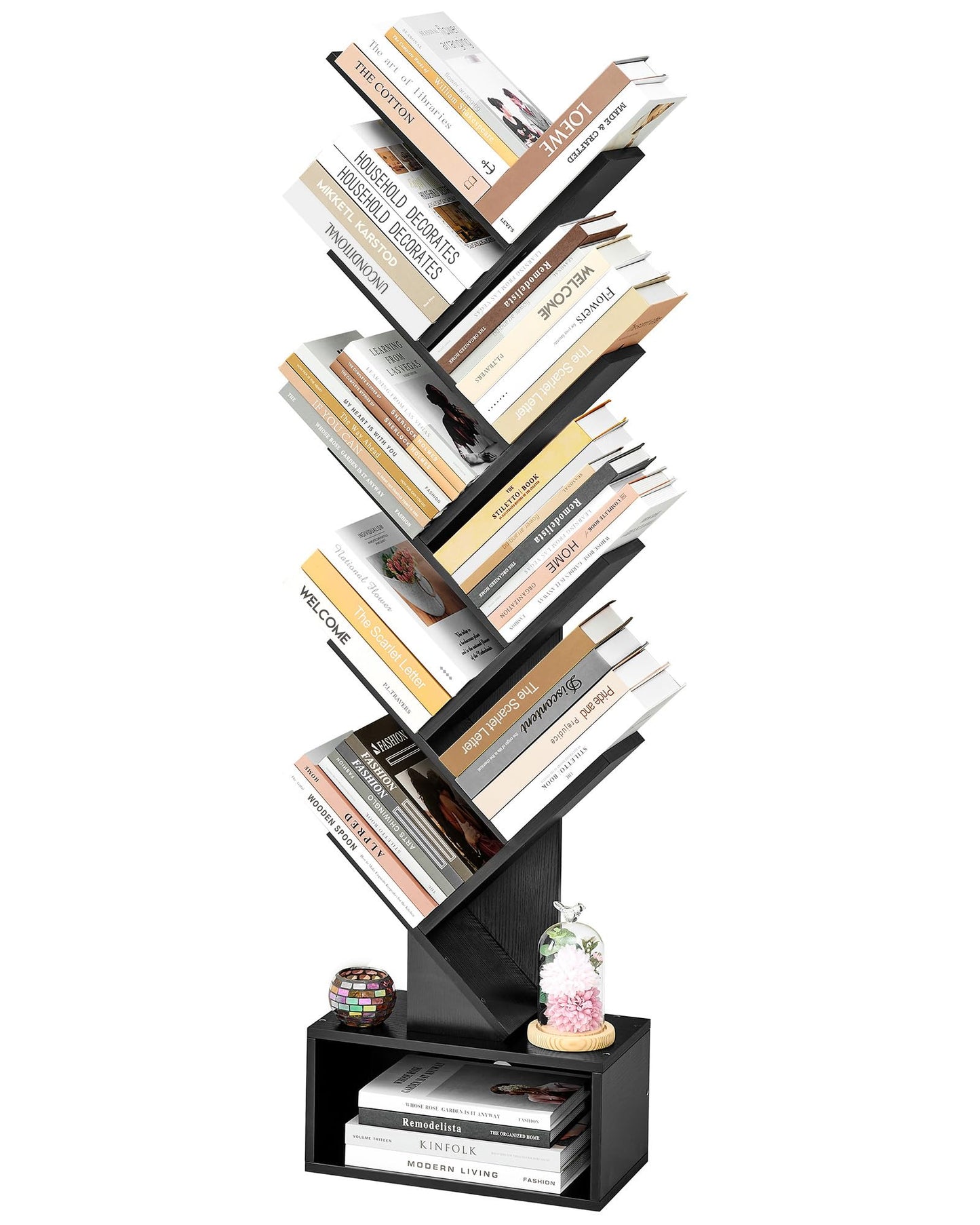 Hoctieon 9 Tier Tree Bookshelf, Tall Bookcase with Drawer, Wood Book Shelf, Modern Floor Standing Bookshelves, Book Organizer Shelves for Bedroom
