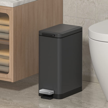 Mbillion Bathroom Step Trash Bin 10 Liter Slim Design Step-On Trash Can with Strong Pedal and Soft Close Lid Stainless Steel, Living Room, Office,Dark