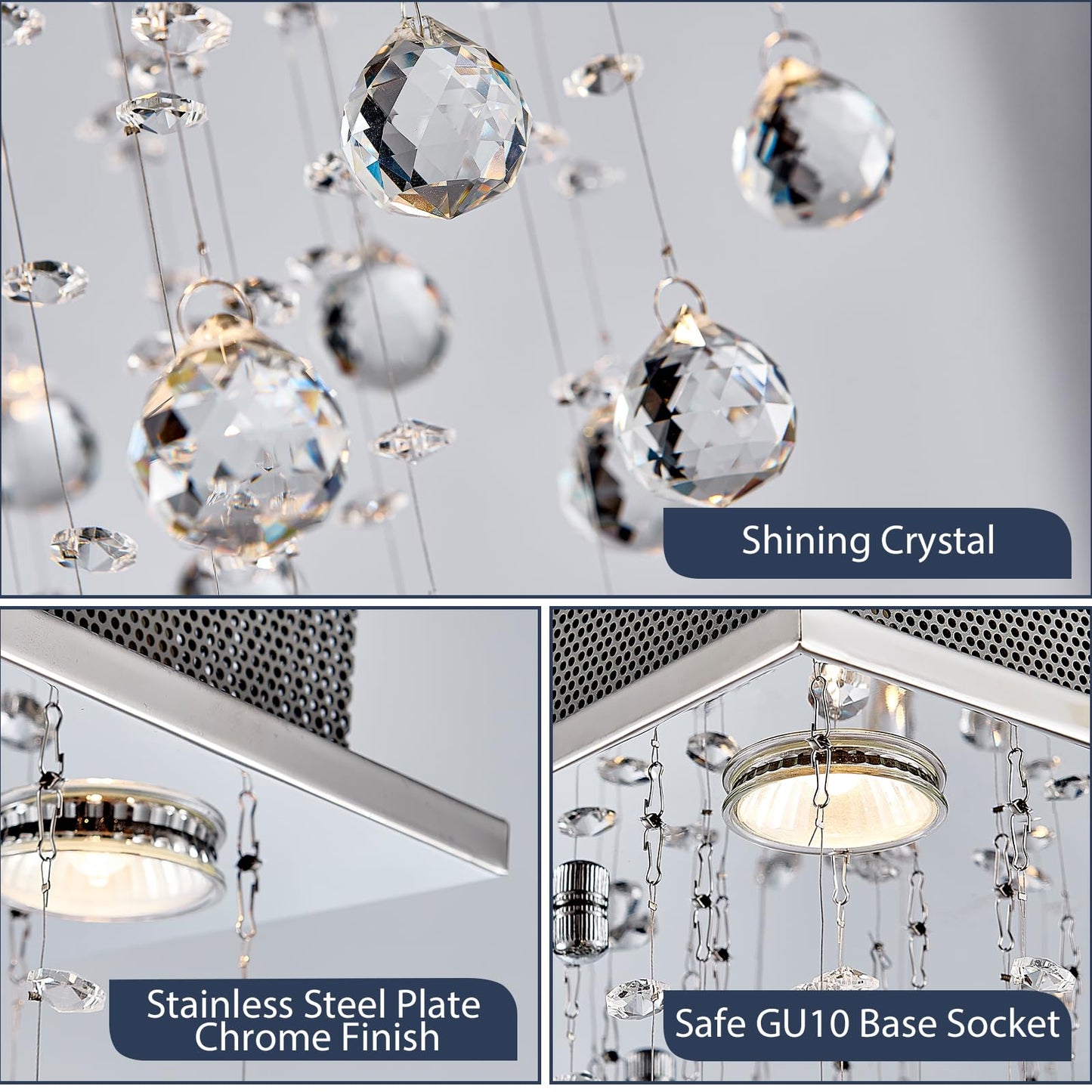 BESTIER Modern Crystal Raindrop Chandelier Lighting Flush Mount LED Ceiling Light Fixture Pendant Lamp for Dining Room Bathroom Bedroom Livingroom 4