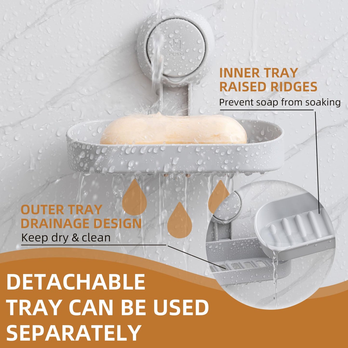 LEVERLOC Soap Dish for Shower, Drill-Free Suction Sponge Holder,Grey
