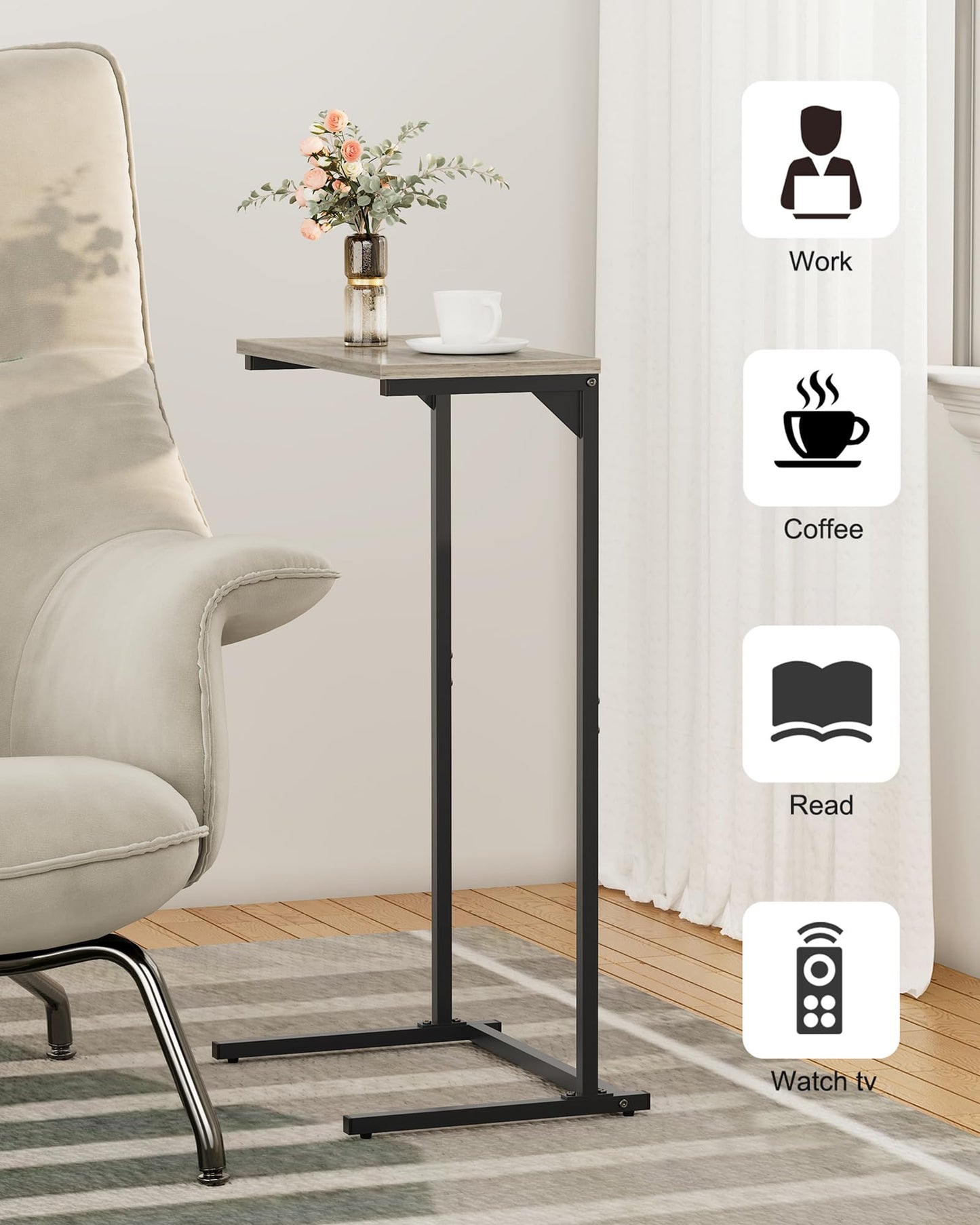 TUTOTAK C Shaped Side Table, Set of 2, Small End Table, 28.7 inch Tall Couch Sofa Table, Living Room, Bed Room, Greige V1TB01BG0712EU