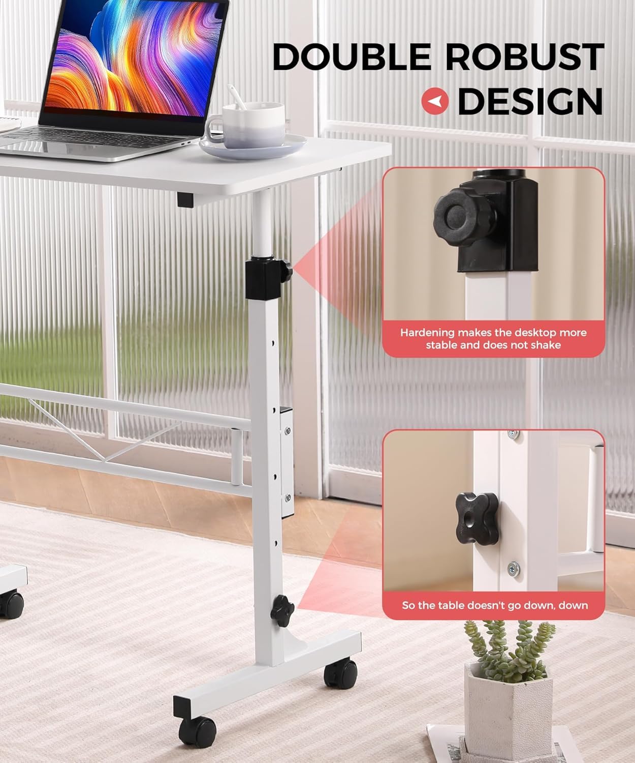 KLSMYHOKI Standing Desk Adjustable Height, Mobile Stand Up Desk with Wheels Small Computer Desks, Home Office Desk, Rolling Desks