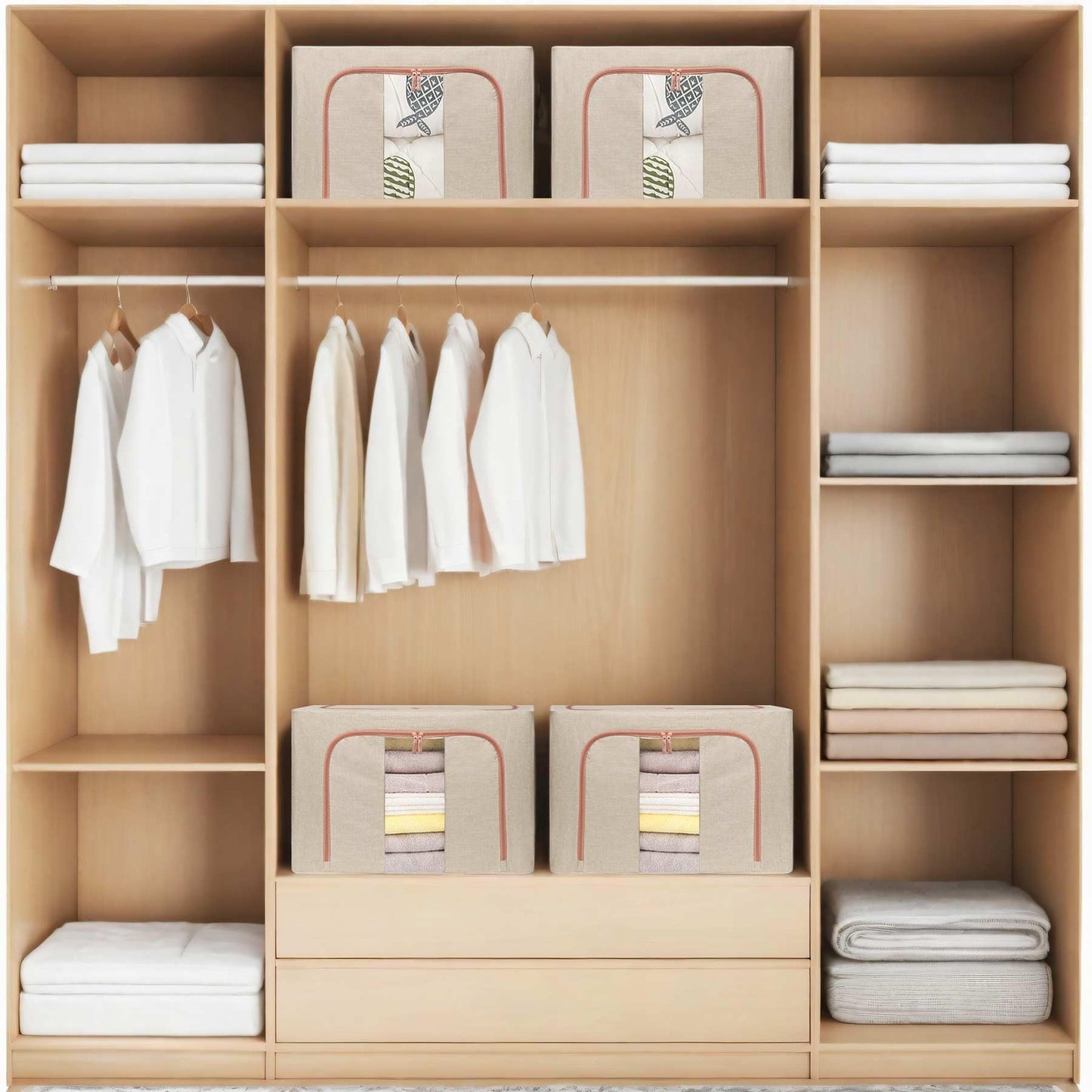 DAWNTREES 2 Pack 100L Collapsible Storage Boxes for Clothes, White