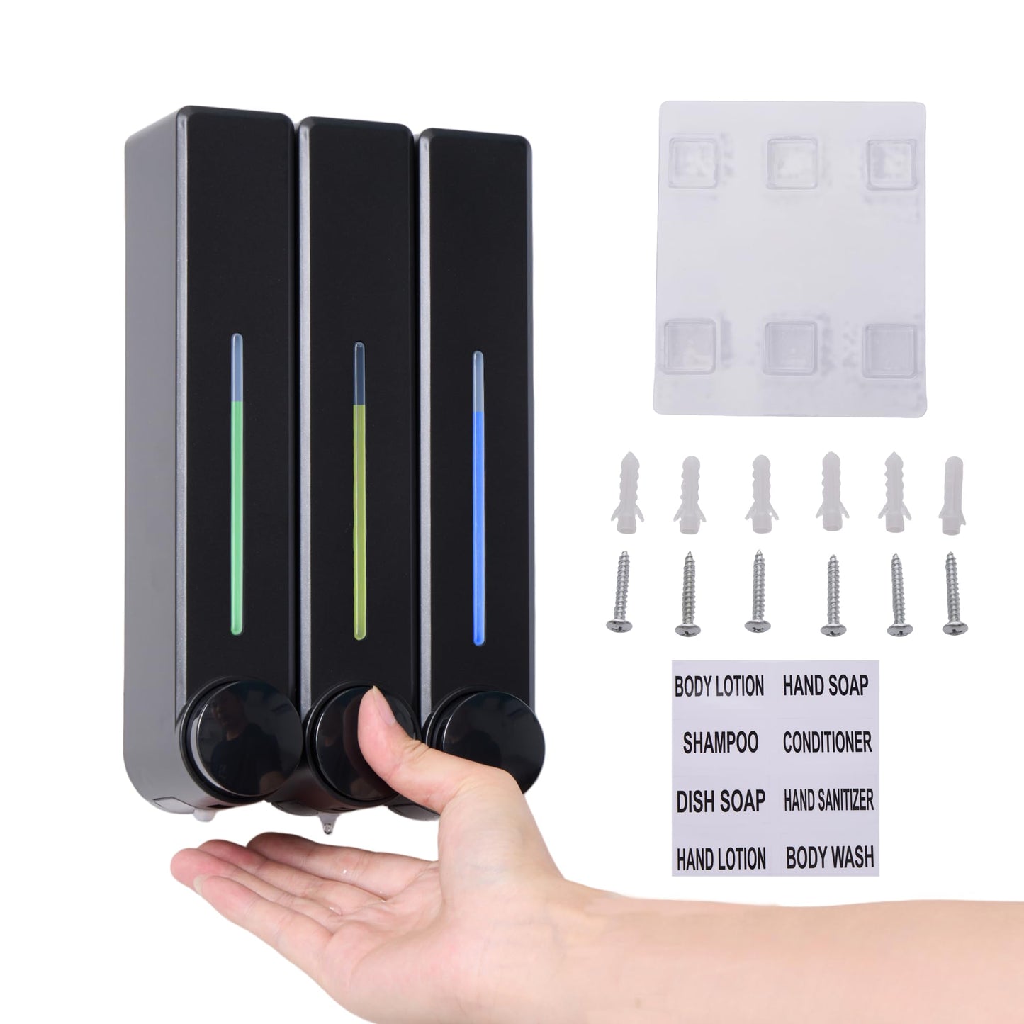 VrEnduuo Shower Dispenser 3 Chamber No Drill,Shampoo and Conditioner Dispenser,Shower Soap Dispenser Wall Mounted for Bathroom Hotel Toilet with