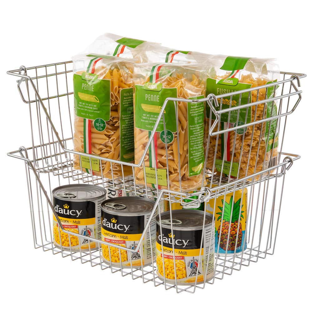 Stackable Wire Storage Organizer Baskets Cabinet Organizing Sturdy Metal Wire Pantry Freezer Bins for Home Bathroom Fridge Kitchen Shelves