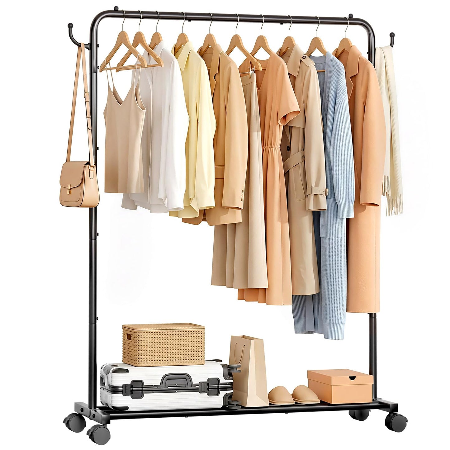 Yorbay Portable Clothes Rack for Bedroom: 4 Lockable Wheels Move Rooms