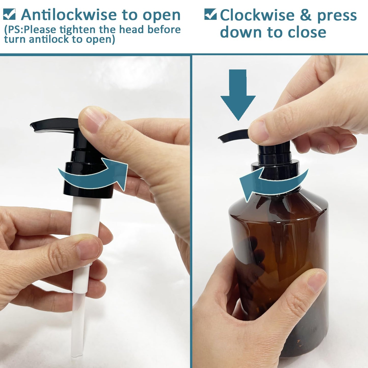 2Pcs Pump Bottle Dispenser, Alledomain 300ML/10OZ Refillable Empty Press Pump Bottles