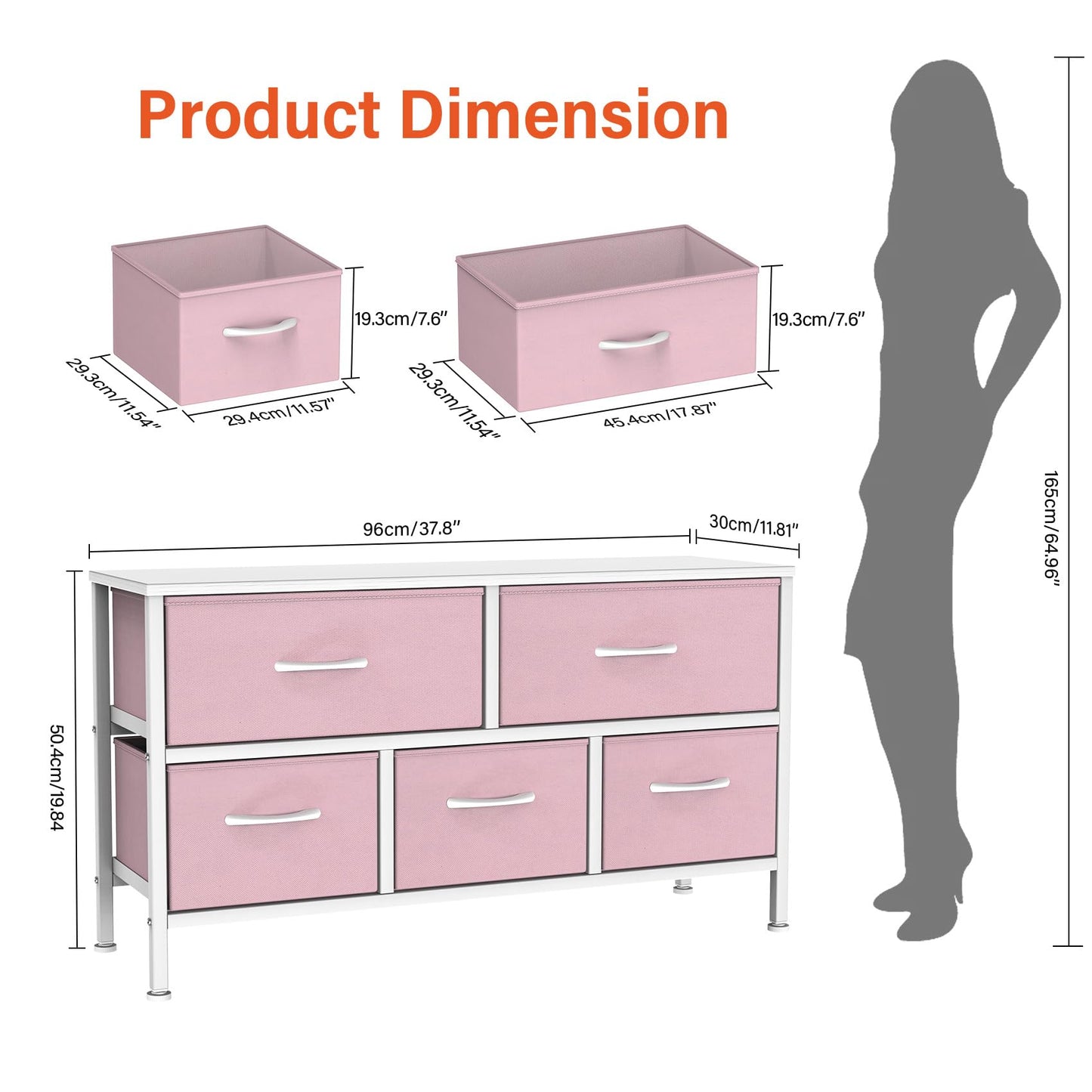 Feonase Bedroom Chest of Drawers, 5 Fabric Drawers Dresser with Metal Frame and MDF Top Board, Modern Storage Unit for Bedroom Living room, Entryway