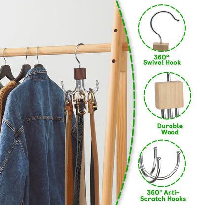 LMSAWK Belt Hanger For Closet, Hanging Holder Storage Hook for Belt, Rotatable Belt Rack Closet Accessories, for Socks, Belt, Gloves, 6 Hooks