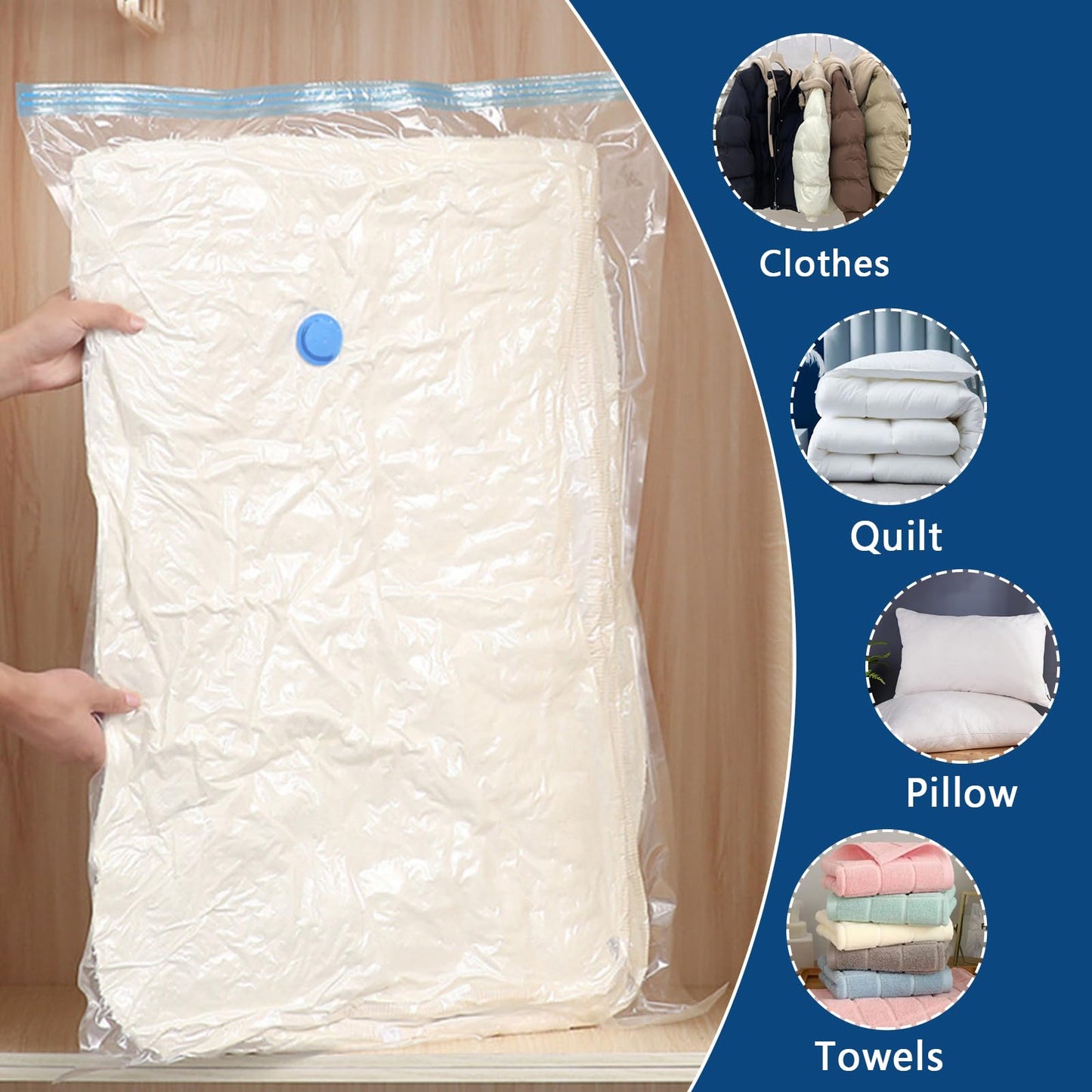 Vacuum Storage Bags - 6 Pack Jumbo (80X100cm) Space Saver Sealer Compression Bags, Reusable Vacuum Bags for Storage Clothes, Duvets, Bedding, Quilts