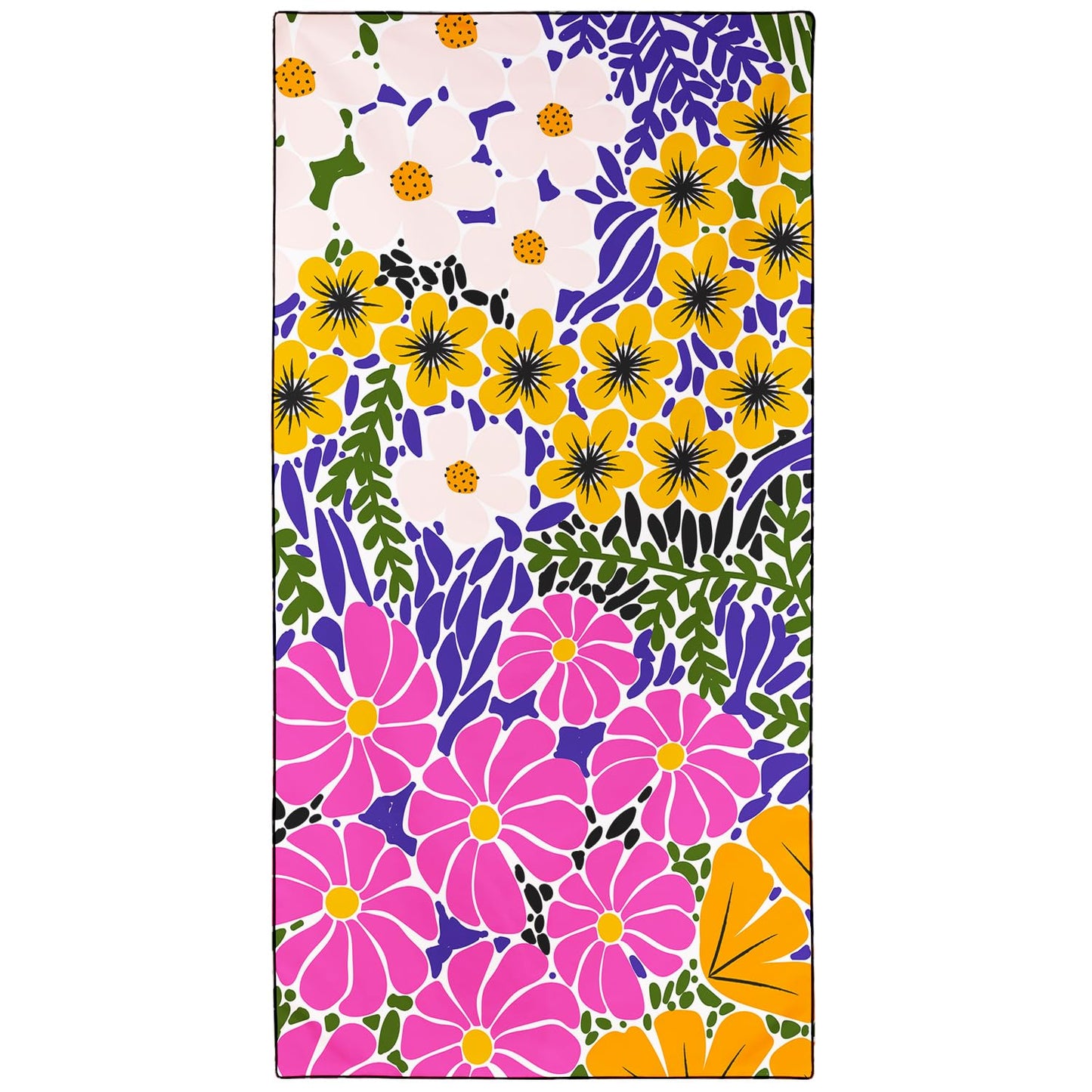 Violetpos Bold Floral Patchwork Beach Towel, Extra Large 180x90 cm 250GSM Microfibre, Sand Free Quick Dry