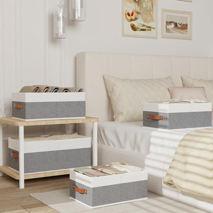 YheenLf Collapsible Storage Boxes,White/Grey Baskets,33×23×14cm,6Pack