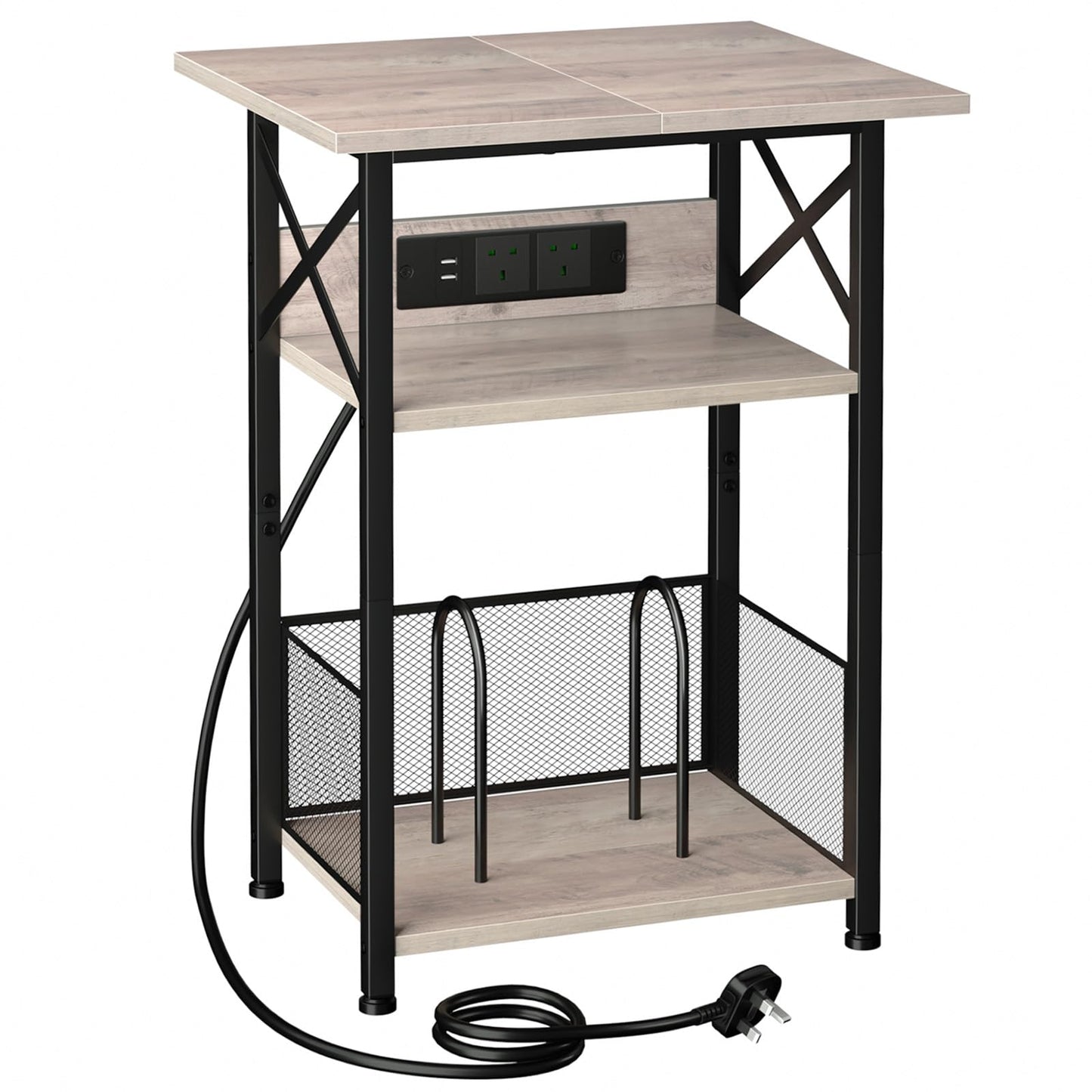 AMHANCIBLE Record Player Stand with Charging Station, Vinyl Record Storage