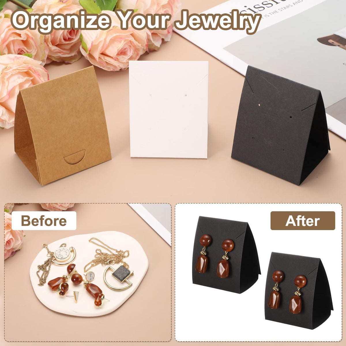 sourcing map 50 Pcs Standing Earring Display Cards, Necklace Display Cards Jewelry Paper Bracelet Packaging Cards for Selling Small Business Jewelry