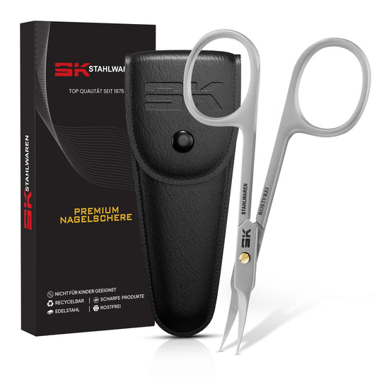 SK STAHLWAREN Premium Combination Cuticle Scissors Tower Tip, Cuticle Scissors 9.5 cm with Golden Screw, Cutting Length 2.5 cm Large (Precision Tips
