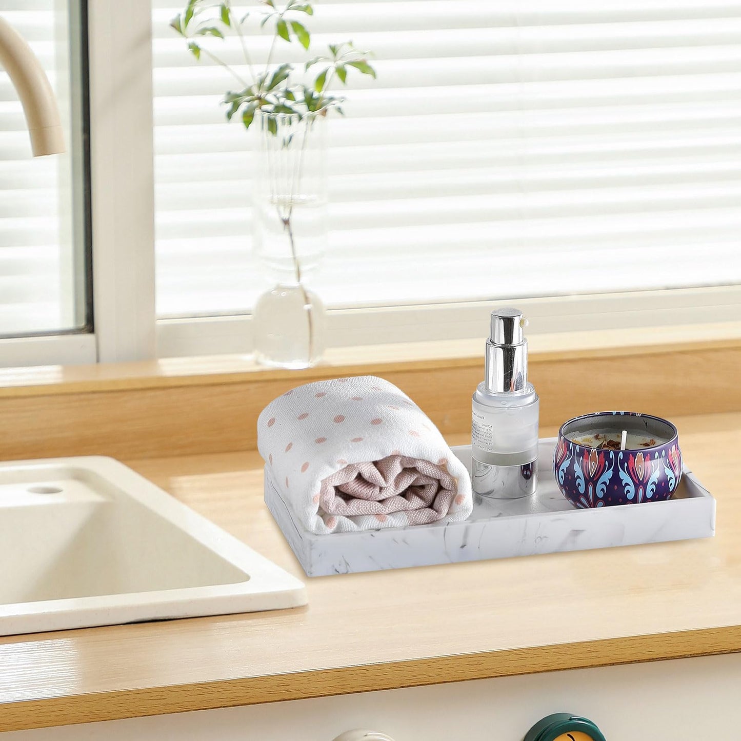 Bathroom Tray Rectangular Silicone Bowl Marble Pattern Storage Tray Jewellery Storage Box Cosmetic Tray Decorative Tray White for Kitchen Pack of 2