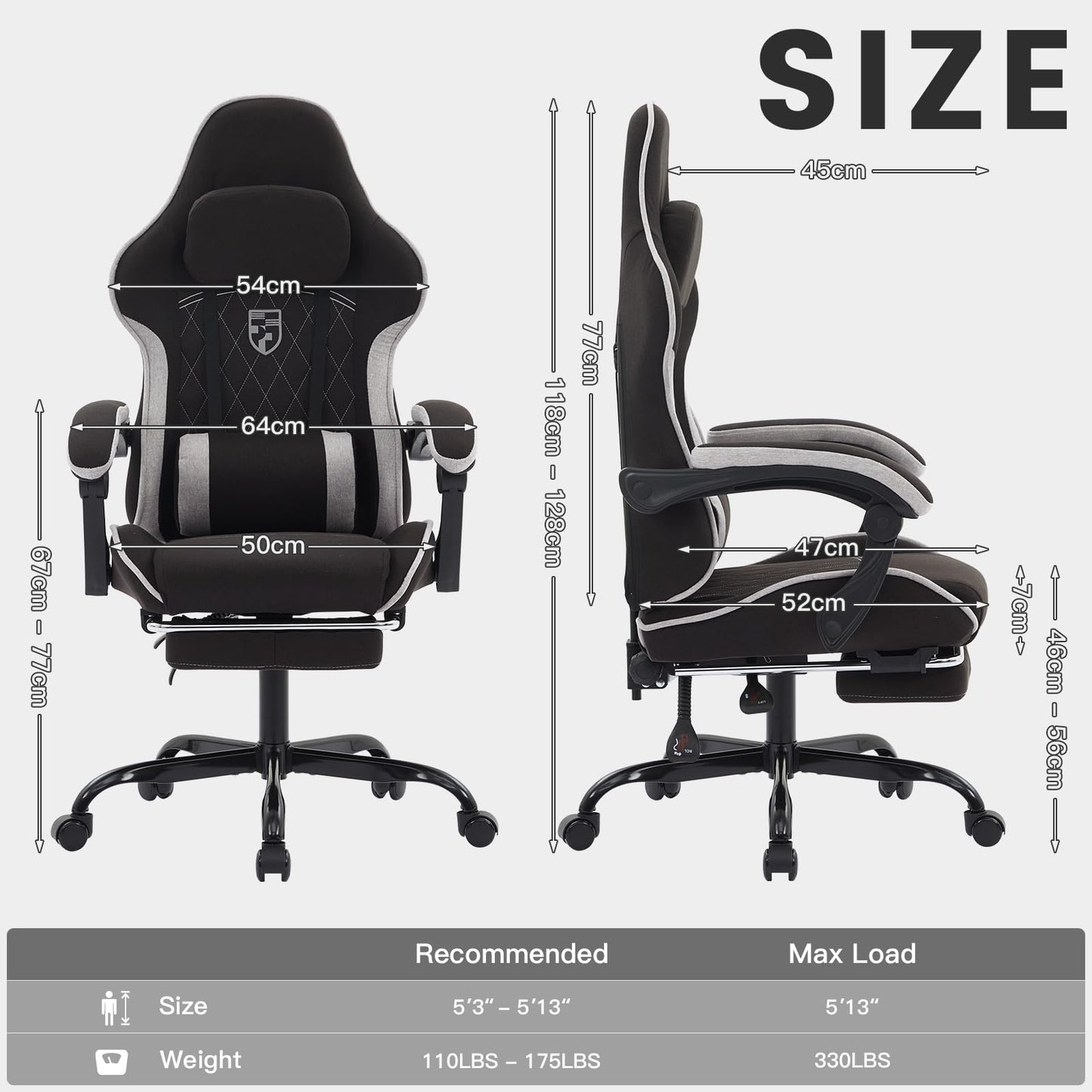 NIONIK Gaming Chair with Footrest and Massage Lumbar Cushion, Ergonomic Computer Chair with 135° Recline, Breathable Fabric, Headrest and 360° Swivel