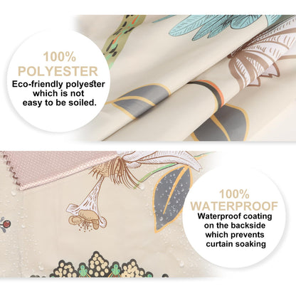 Minicoco Integrated Room Shower Curtain 100% Polyester Waterproof Mould Proof Floral Shower Curtain with 12 Hooks, 180 x 180 cm White Flower Bird