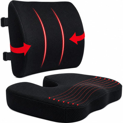 ELIXIR HIVE 2-Piece Orthopaedic Memory Foam Cushion Set – Coccyx & Sciatica Support Black