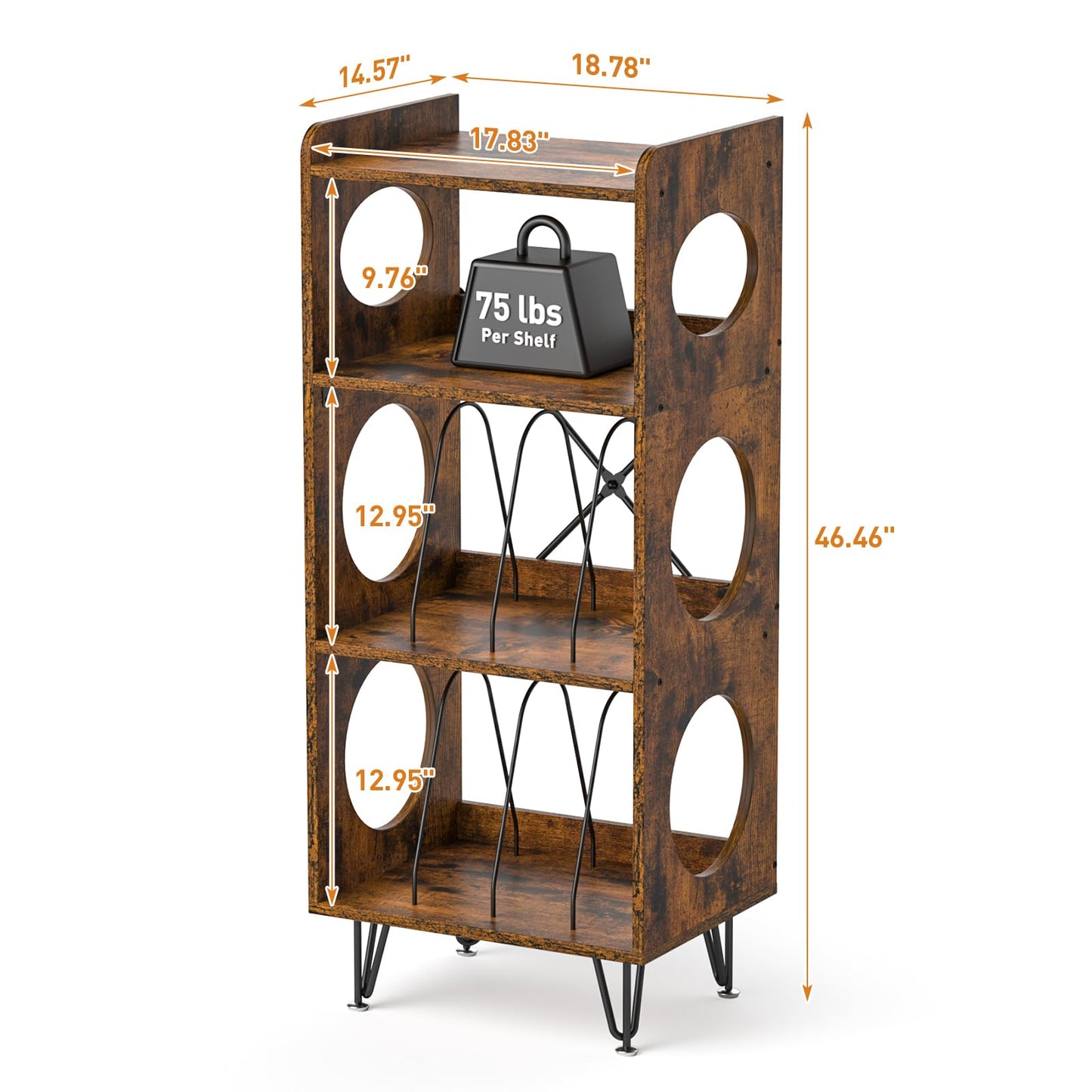 ikkle Record Player Stand, 4 Tier Vinyl Storage Cabinet with Hollow Design