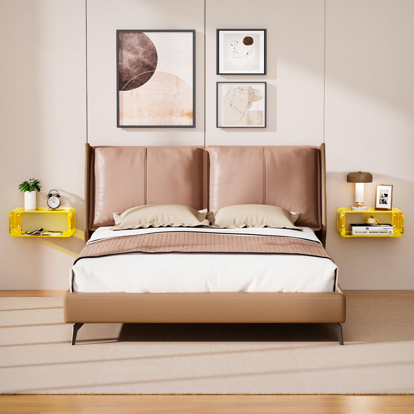 Dewrhiixe Acrylic Floating Bedside Table, Wall Mounted Nightstand Bedside Shelf (Yellow, 41×24×17 cm)