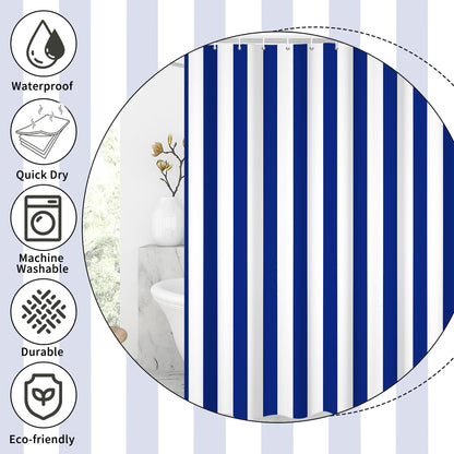 GCIREC Shower Curtain, 180x200cm, Blue and White Modern Minimalism Vertical Stripes Waterproof Fabric Machine Washable Bathroom Curtain with Hooks