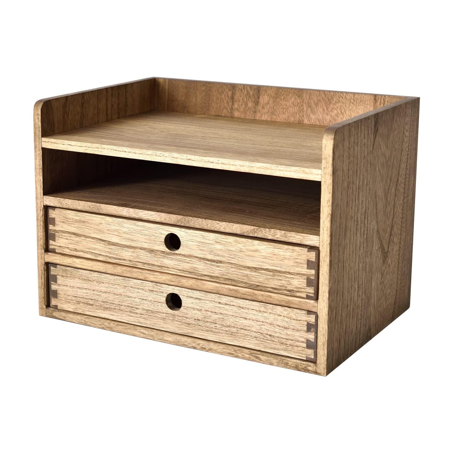 KIRIGEN Wooden Desk Organiser with 2 Drawers and Shelf,Brown