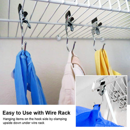 Coideal Laundry Hooks Hanging Clips, 8 Pcs Metal Boot Hangers Portable Clothes Pegs Drying Clips for Coat Hat Gloves Black