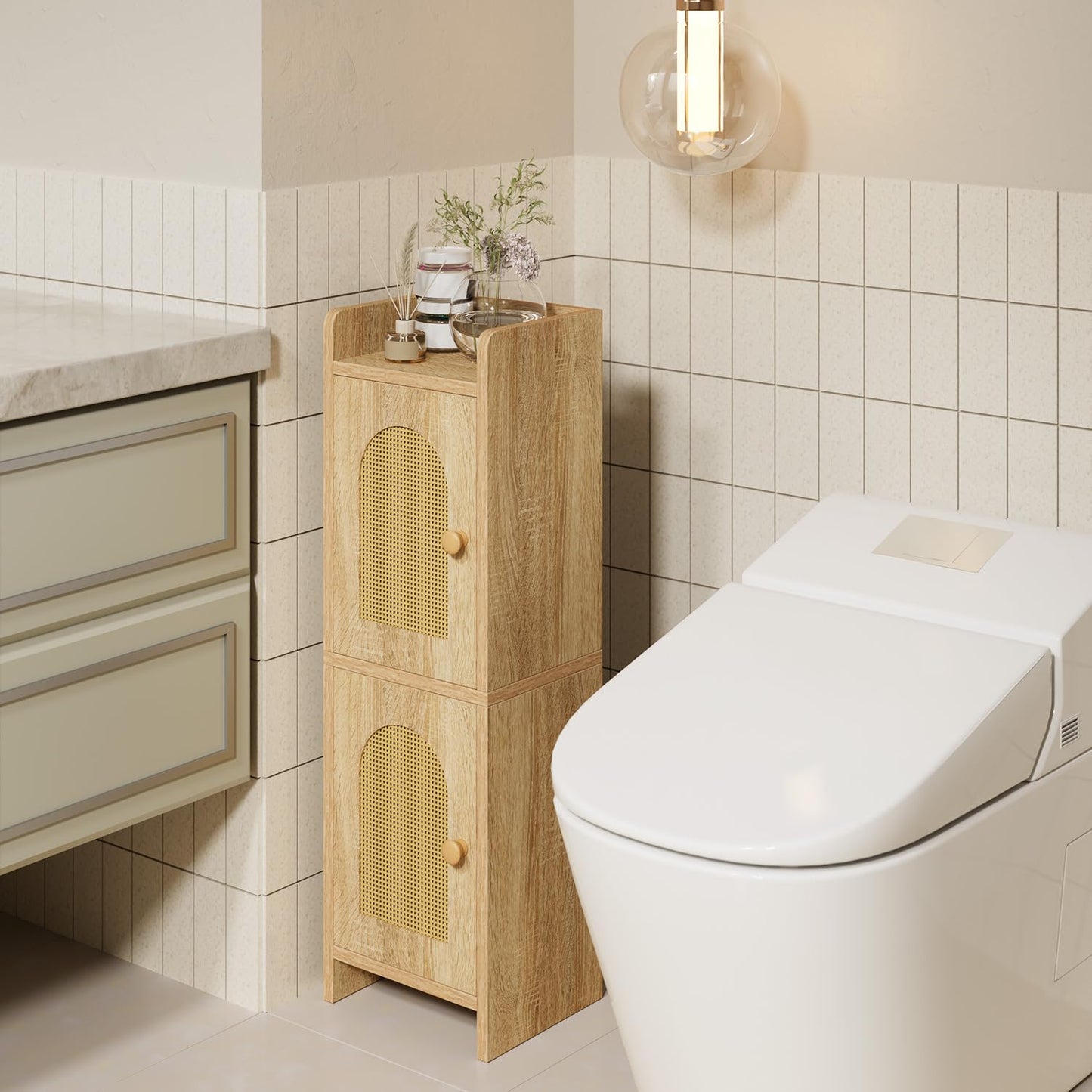 IBUYKE Small Bathroom Storage Cabinet Toilet Paper Storage Holder WBS001N