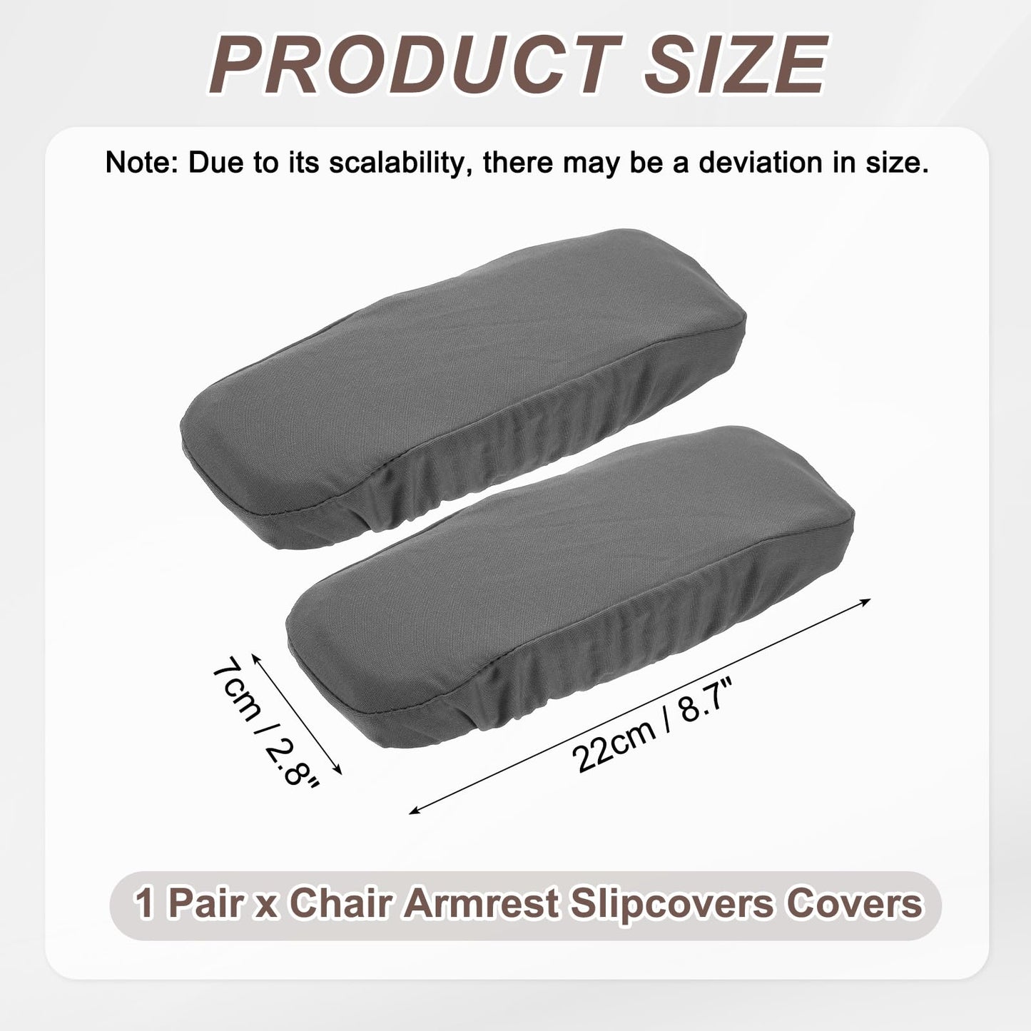 sourcing map Chair Armrest Slipcovers Covers, 22 x 7cm Polyester Removable Seat Hand Rest Protector for Office Chairs Desk Chair(Gray)