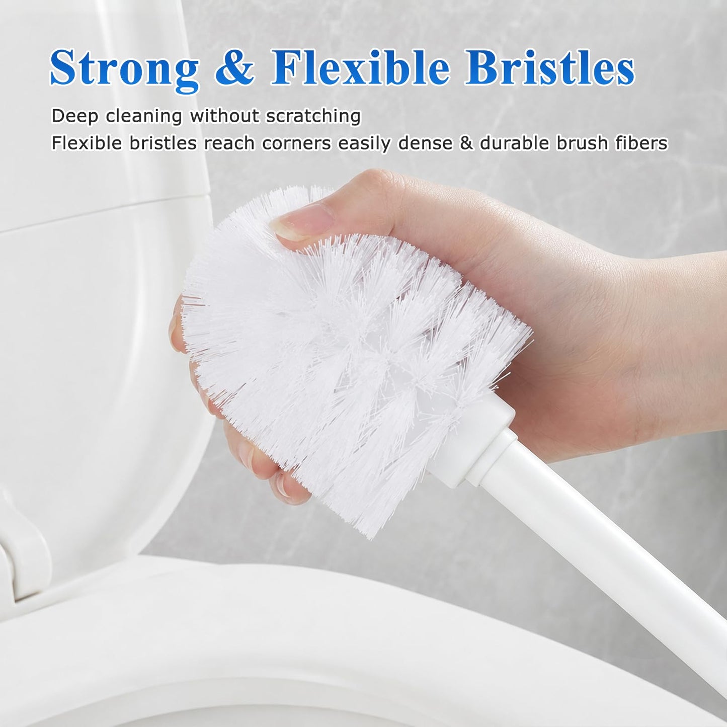 Toilet Brush, 4PCS Toilet Brushes with Stainless Steel Handle, Standing Stainless Steel Toilet Brushes for Bathroom Toilet-Ergonomic, Elegant,Durable