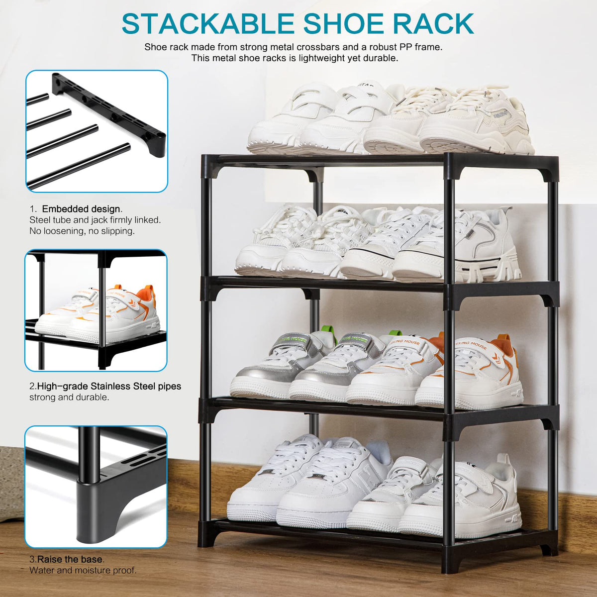 OLYREO Small Shoe Rack 4 Tier Shoe Racks Storage for Hallway, Closet