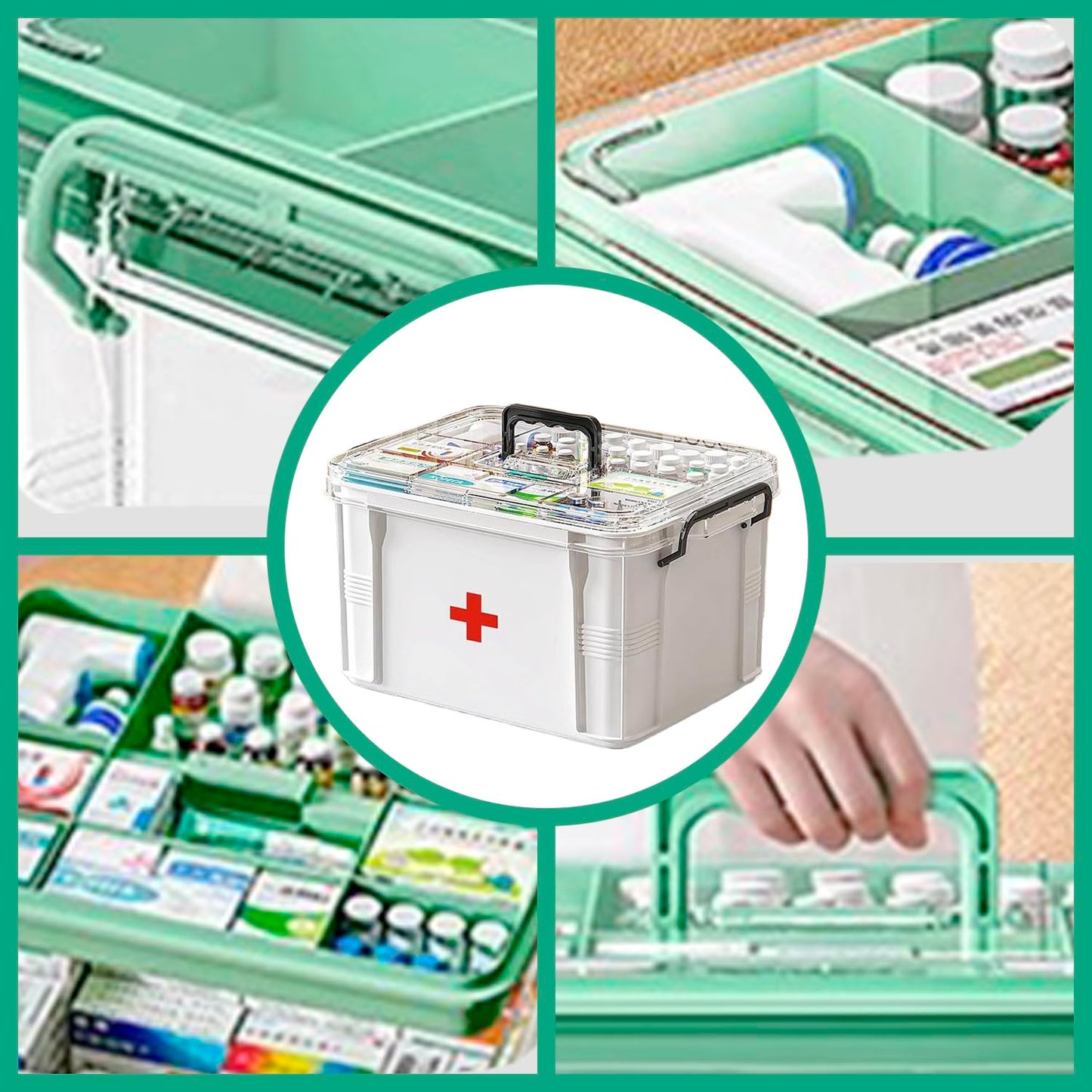 Sightday Medicine Storage Box,Household Medicine Storage Box Organiser,Double Layers First Aid Box,Multi Grid Portable with Lid Medication Cabinet