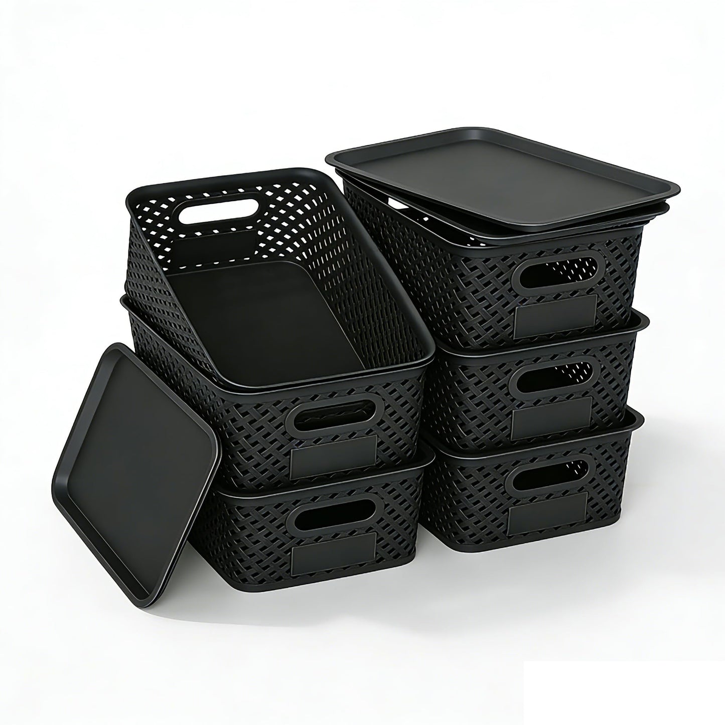 HapiLeap Plastic Storage Baskets With Lid Set of 6 Pack, Storage Boxes for Organizing