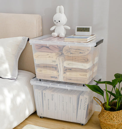 Cetomo 80L*4 Plastic Storage Boxes with Wheels, Lidded Storage Box with Secure Side Latches, PP Nestable and Stackable Clear Organizer for Home