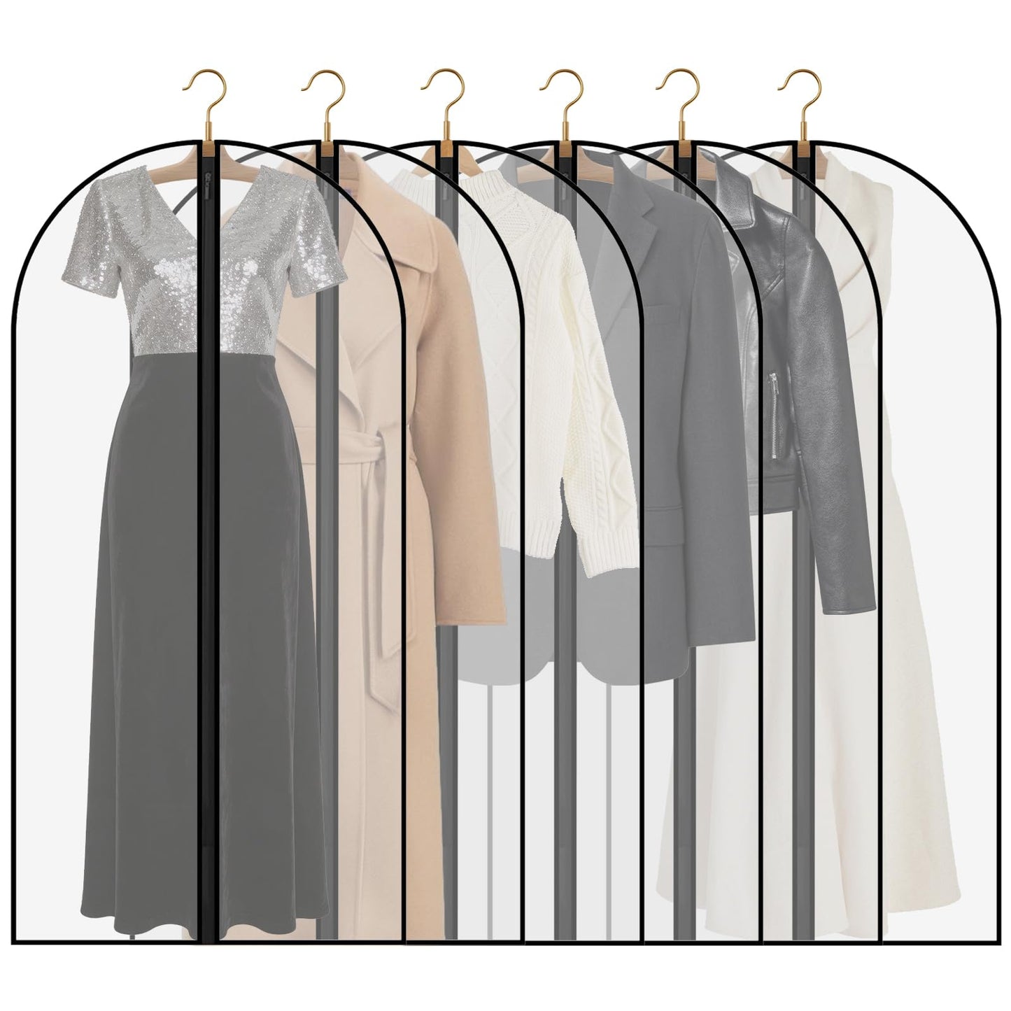 Pwsap 40in Garment Bags 6 Pack Clothing Covers Translucent Suit Bag