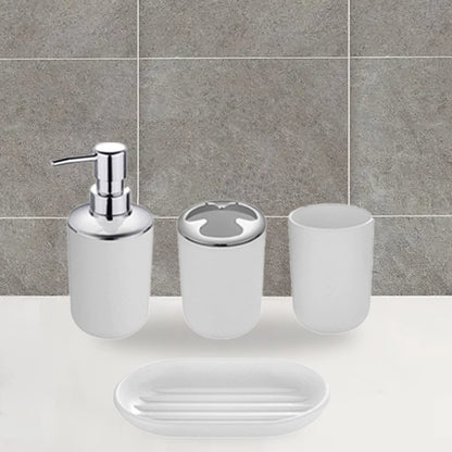 Hosoncovy 4 Pieces Bathroom Accessory Set with Soap Dispenser, Bathroom Cup, Soap Dish ，Toothbrush and Toothpaste Holder White
