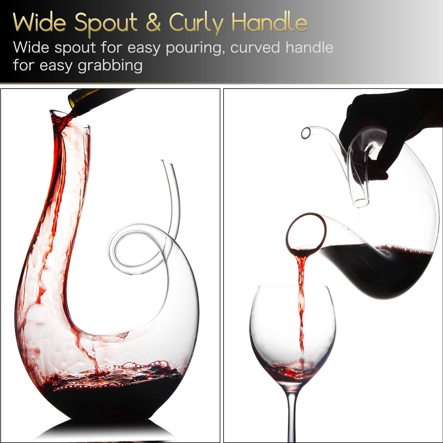 Swan Wine Decanter, Red Wine Decanter for 750ml, 1.2L Designed Horn Wine Decanter Set, Handblown, Lead-Free