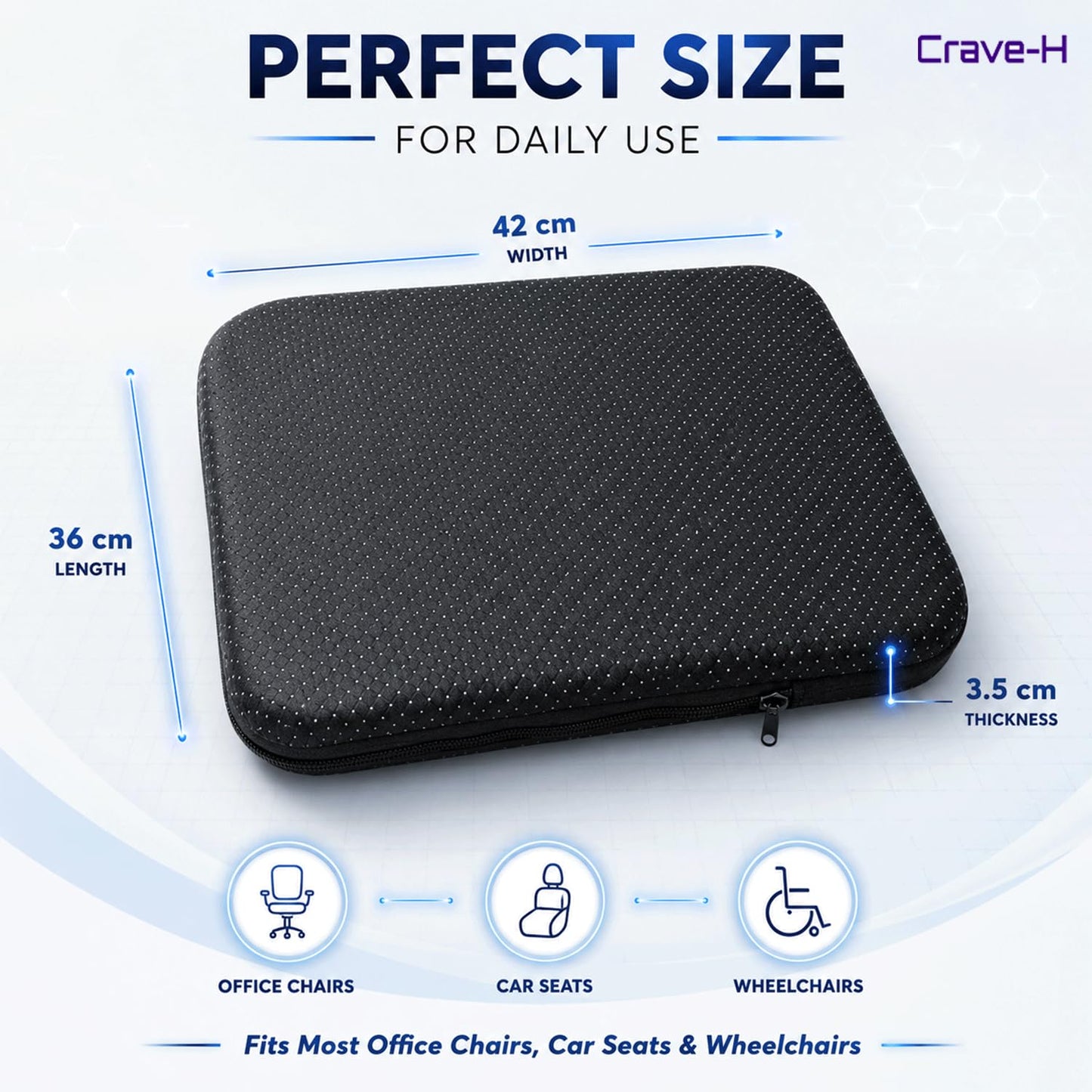 Crave-H Gel Seat Cushion with Cover, Double Thick Honeycomb Cushion for Office Chair, Car Seat & Wheelchair, Ergonomic Pressure Relief Support Pad