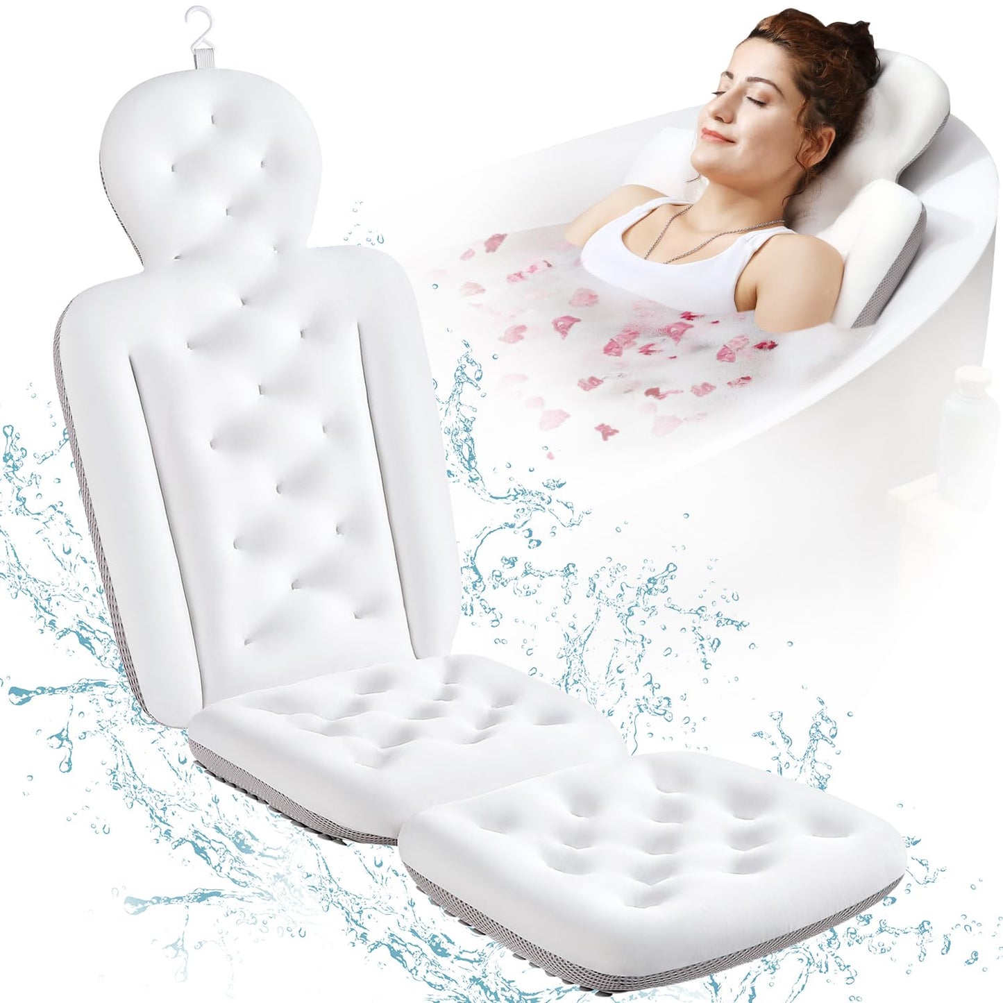 Full Body Bath Pillow for Bathtub, Thick Bathtub Cushion, Luxury Tub Pillow for Bath for Headrest Neck and Back Support White 140 X 41CM